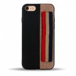 Wholesale iPhone 8 / 7 Striped Hand Strap Grip Holder PU Leather Case (Black)